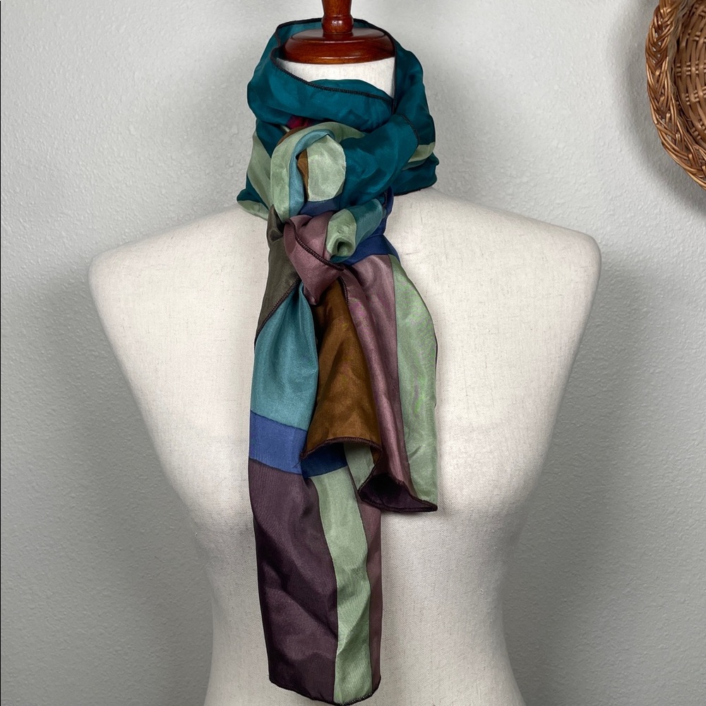 Vintage Luxury Silk Block Art Abstract Scarf Stole Elegant